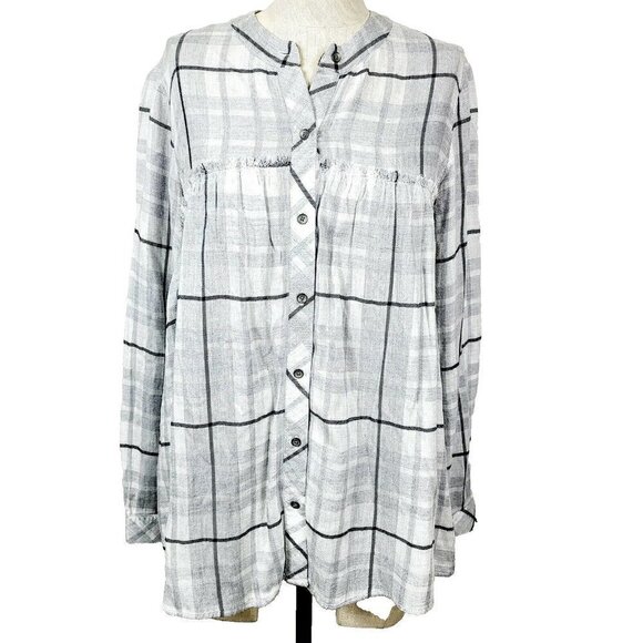 Cloth & Stone‎ Flannel Shirt XS Gray Black Plaid Button-Front Long Sleeve… - Picture 1 of 8